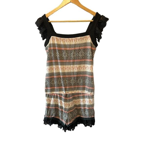 Boho Jersey Knit Lace Detail Nautical Button Scoop Neck Romper M - Picture 3 of 11